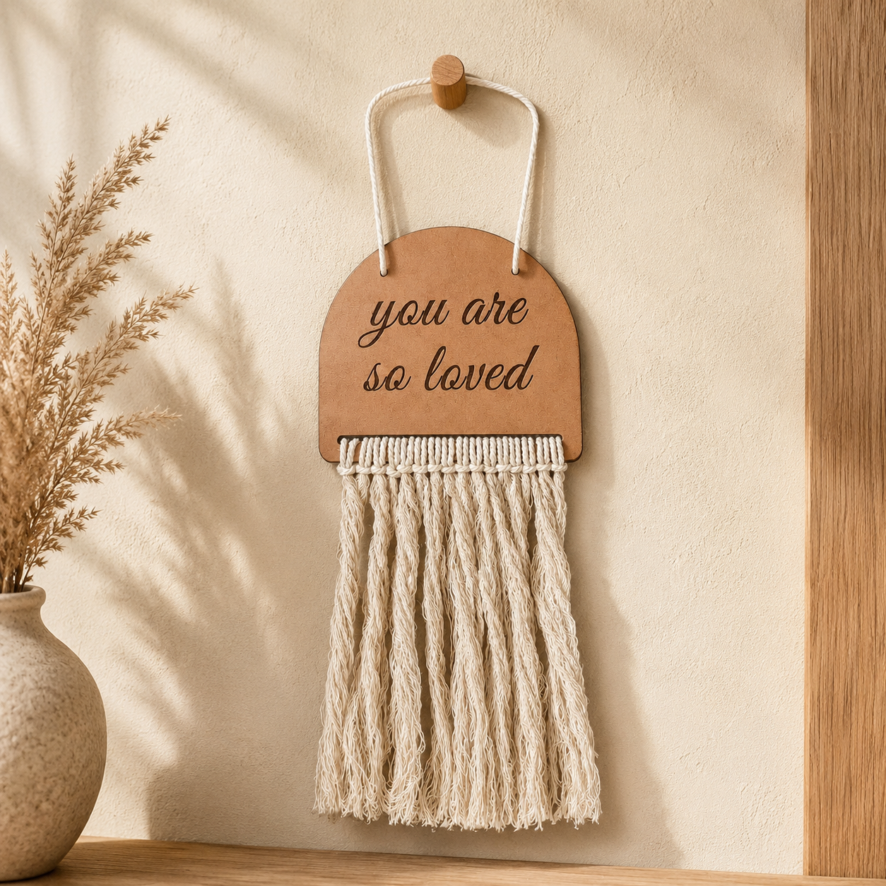 The "You Are So Loved" Boho Arch Macrame Wall Hanging